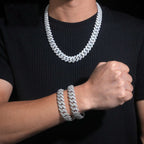 15mm Triple Row Cuban Bracelet — Moissanite, 925 Silver