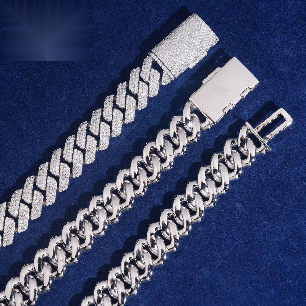 15mm Triple Row Cuban Bracelet — Moissanite, 925 Silver
