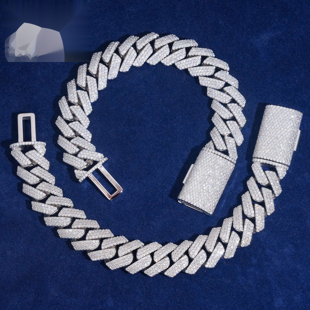 15mm Triple Row Cuban Bracelet — Moissanite, 925 Silver