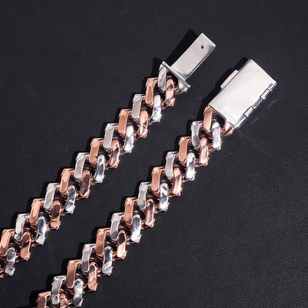 15mm Two Tone Prong Cuban Chain — Moissanite, 925 Silver
