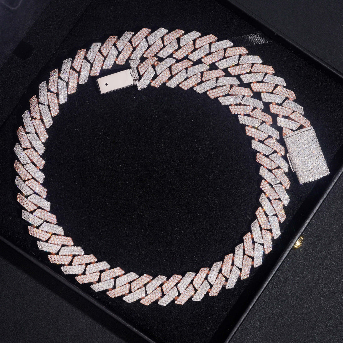15mm Two Tone Prong Cuban Chain — Moissanite, 925 Silver