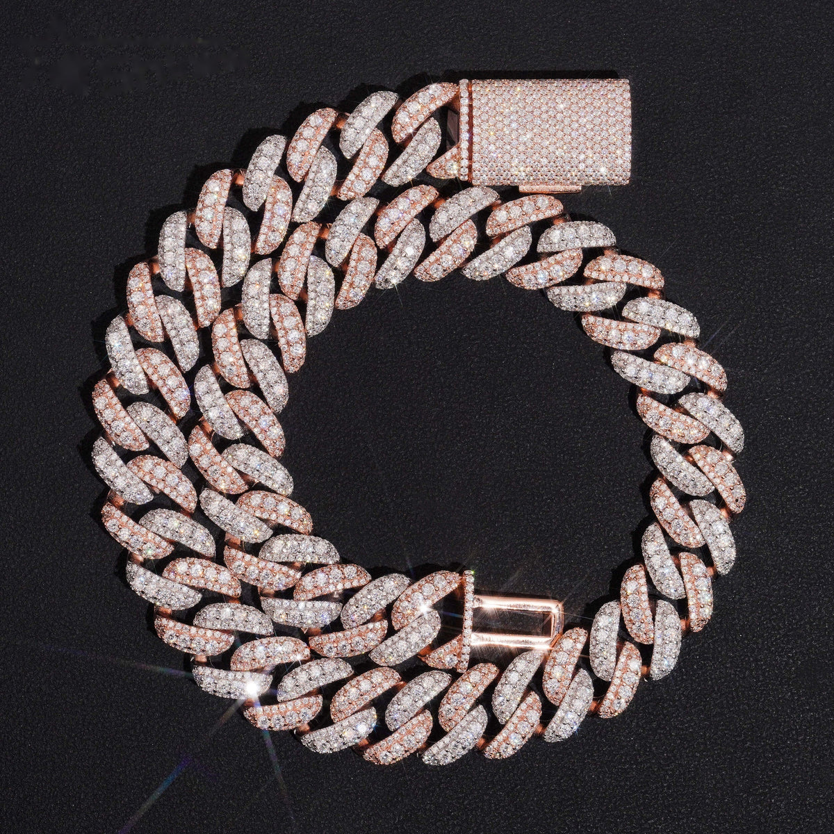 15mm Two Tone Raised Cuban Chain — Moissanite, 925 Silver