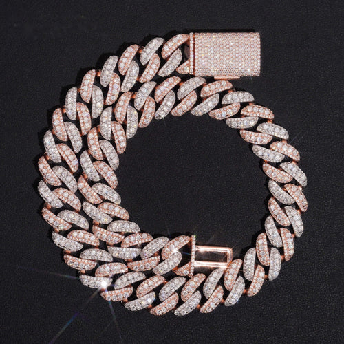 15mm Two Tone Raised Cuban Chain — Moissanite, 925 Silver