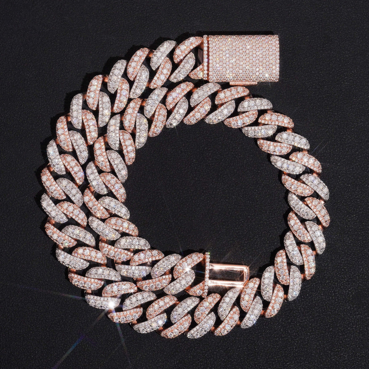 15mm Two Tone Raised Cuban Chain — Moissanite, 925 Silver