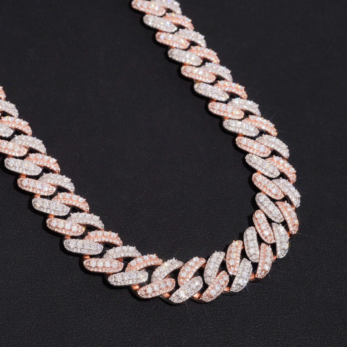 15mm Two Tone Raised Cuban Chain — Moissanite, 925 Silver