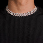 15mm Two Tone Raised Cuban Chain — Moissanite, 925 Silver