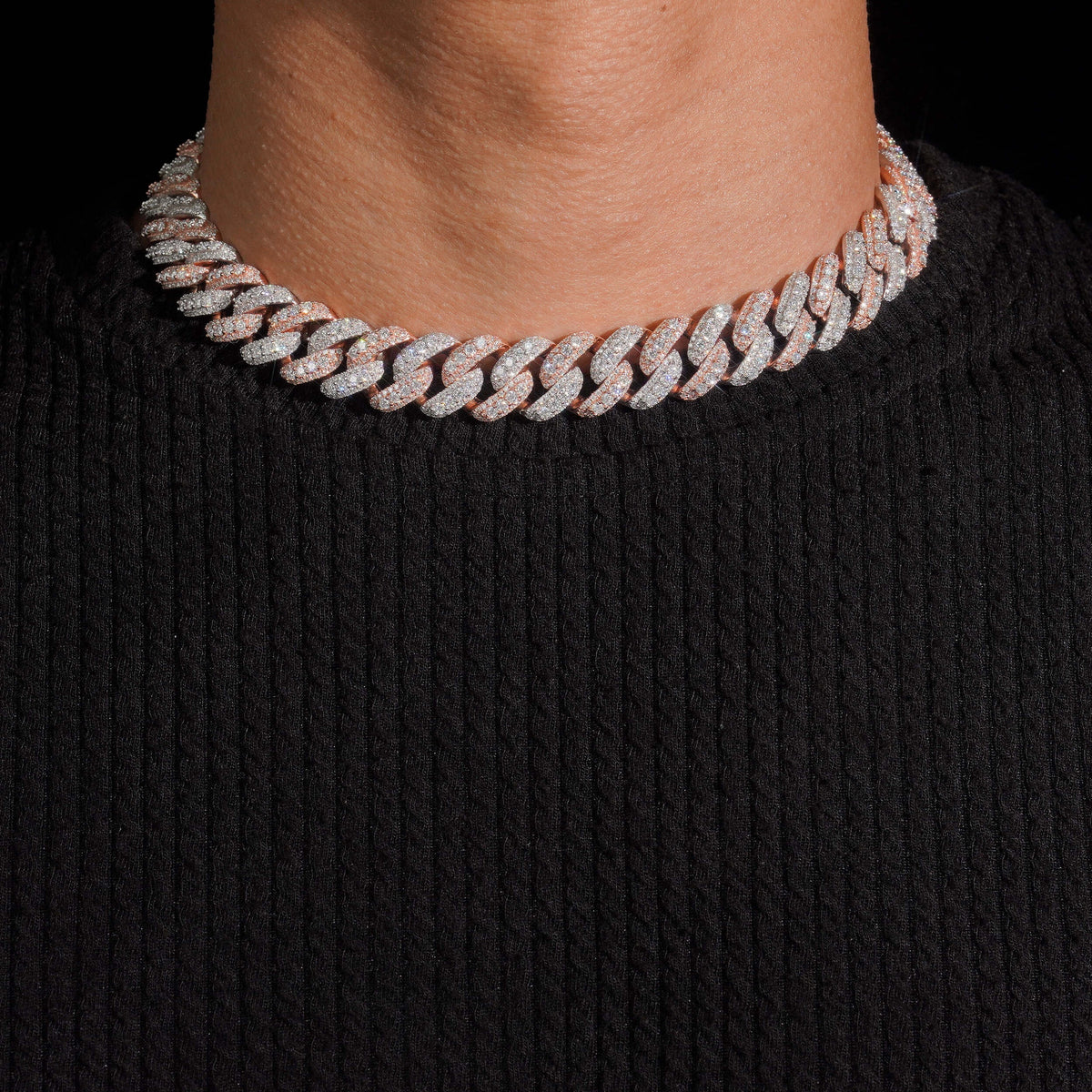 15mm Two Tone Raised Cuban Chain — Moissanite, 925 Silver