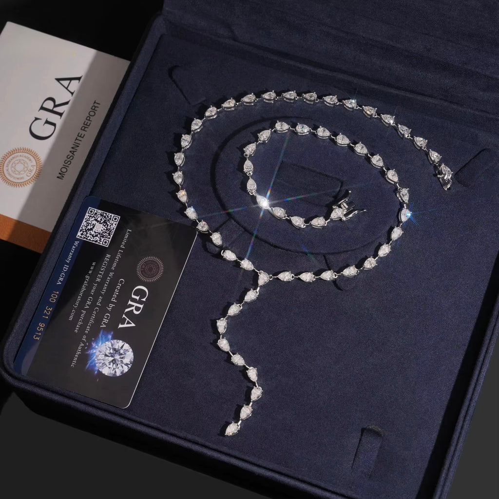Rosary Necklace Moissanite Silver S925 + Rhodium Passes Diamond Icedout Bussdown