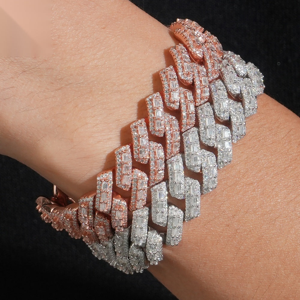16mm Baguette Cuban Bracelet — Moissanite, 925 Silver