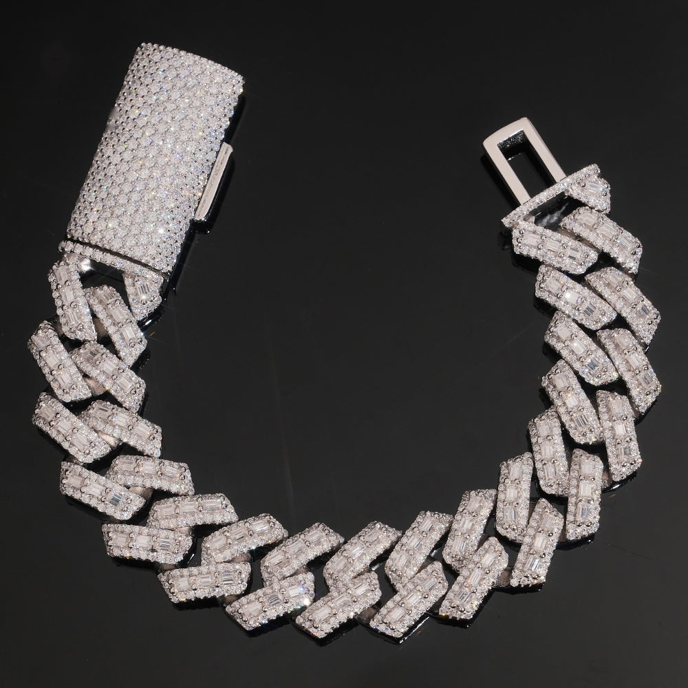 16mm Baguette Cuban Bracelet — Moissanite, 925 Silver