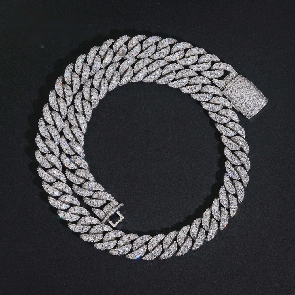 16mm Big Stone Cuban Chain — Moissanite, 925 Silver