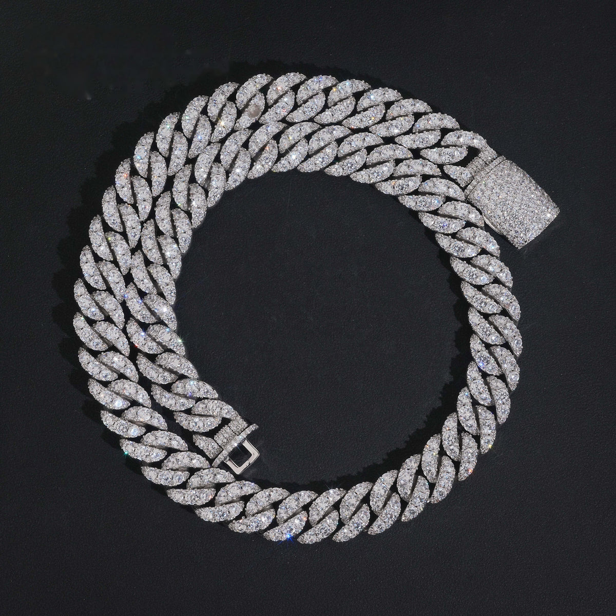 16mm Big Stone Cuban Chain — Moissanite, 925 Silver