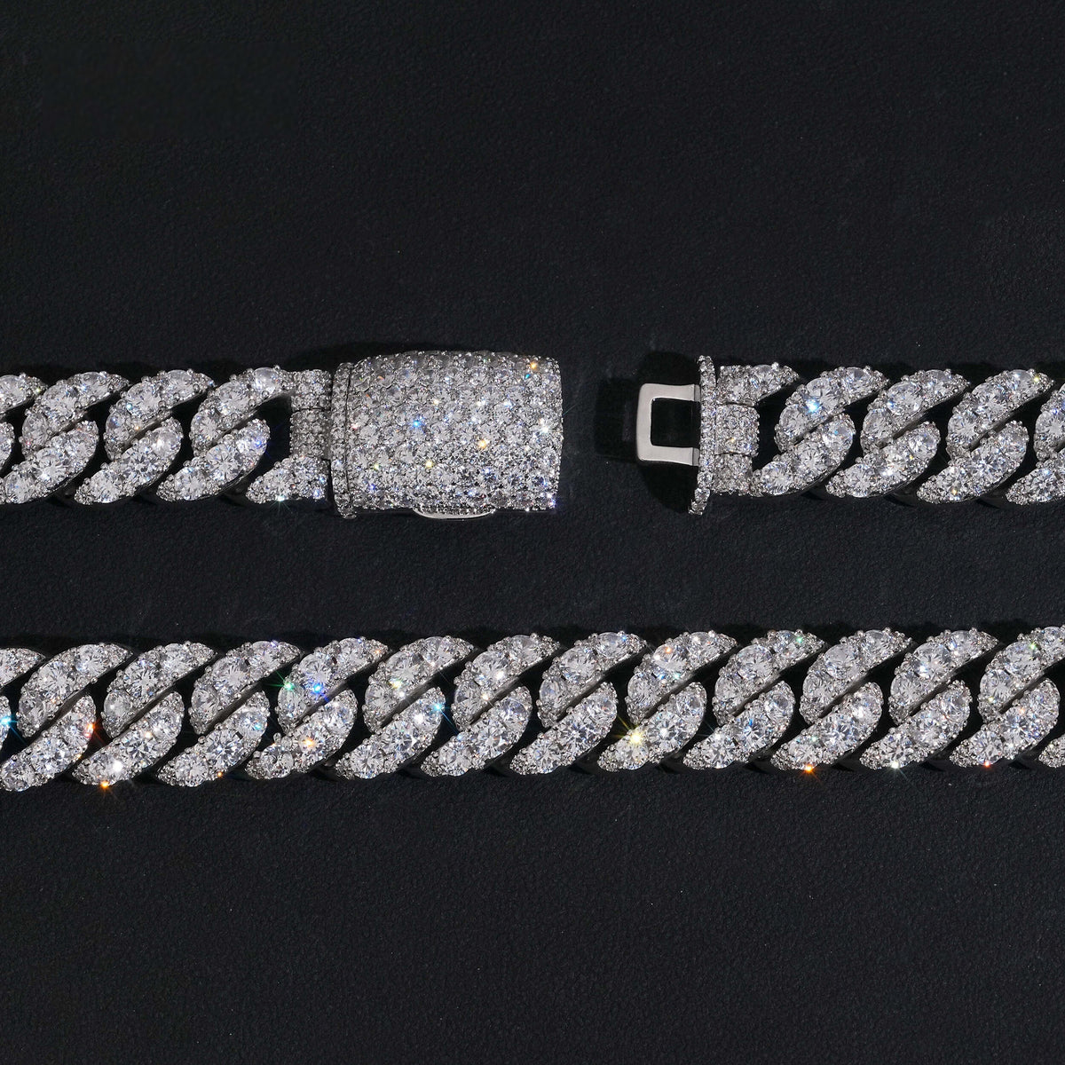 16mm Big Stone Cuban Chain — Moissanite, 925 Silver
