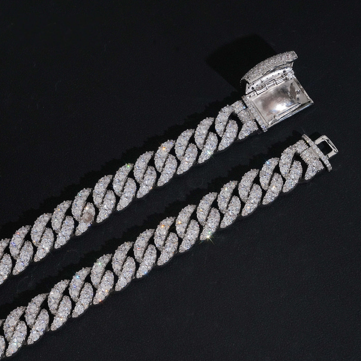 16mm Big Stone Cuban Chain — Moissanite, 925 Silver