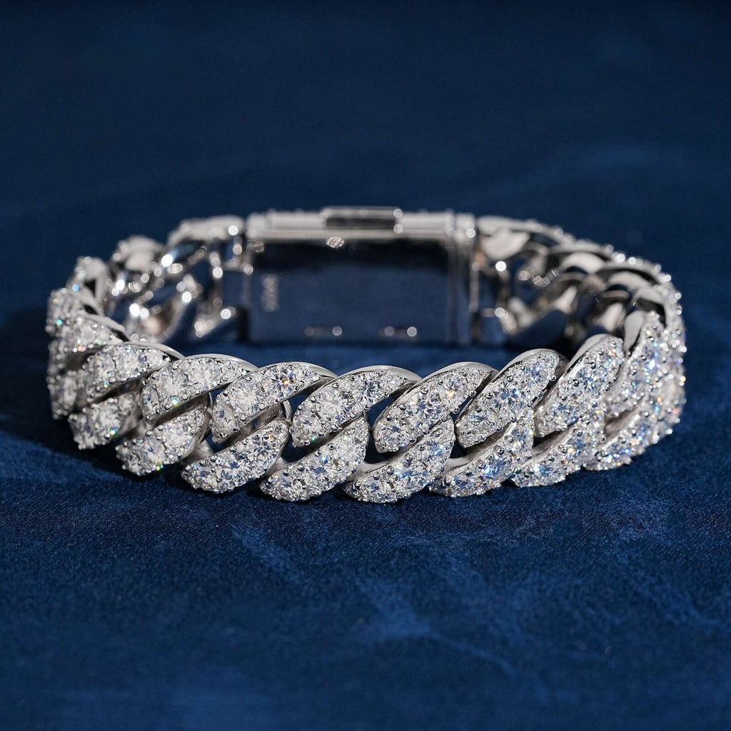 16mm Cuban Bracelet Moonrock Setting — Moissanite, 925 Silver