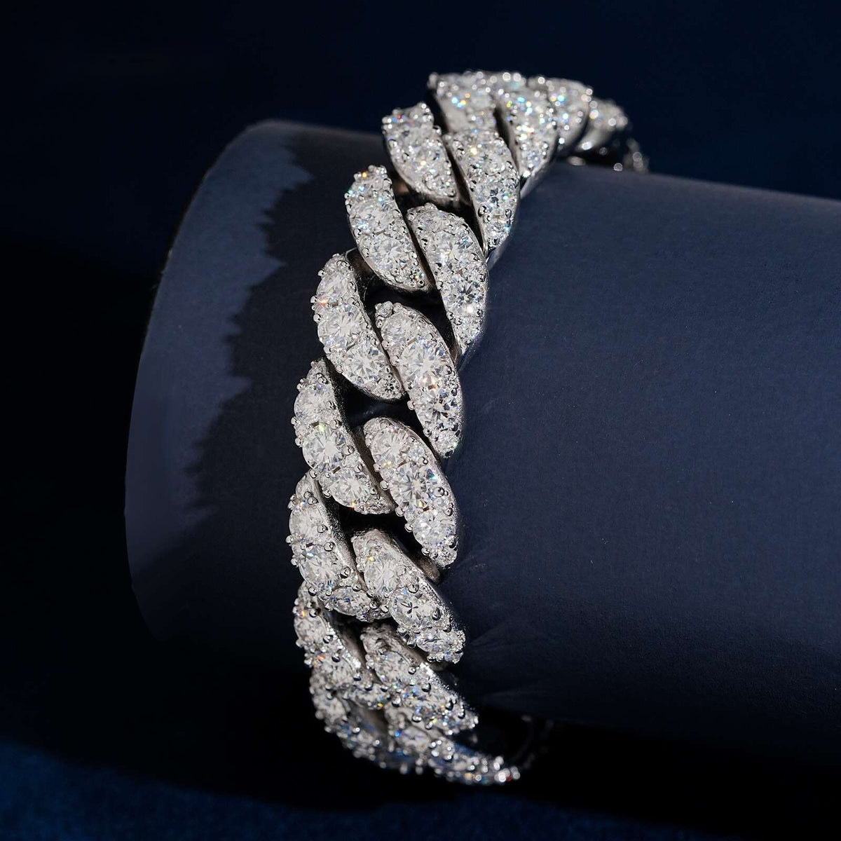 16mm Cuban Bracelet Moonrock Setting — Moissanite, 925 Silver