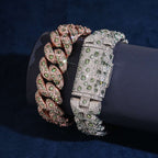 16mm Green Stone Cuban Bracelet Inverted Setting — Moissanite, 925 Silver