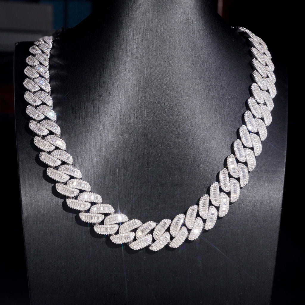 17mm Cuban Chain Baguette Setting — Moissanite, 925 Silver