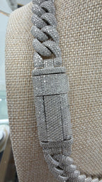 17mm Cuban Chain Pavé Setting New Lock — Moissanite, 925 Silver