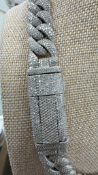 17mm Cuban Chain Pavé Setting New Lock — Moissanite, 925 Silver