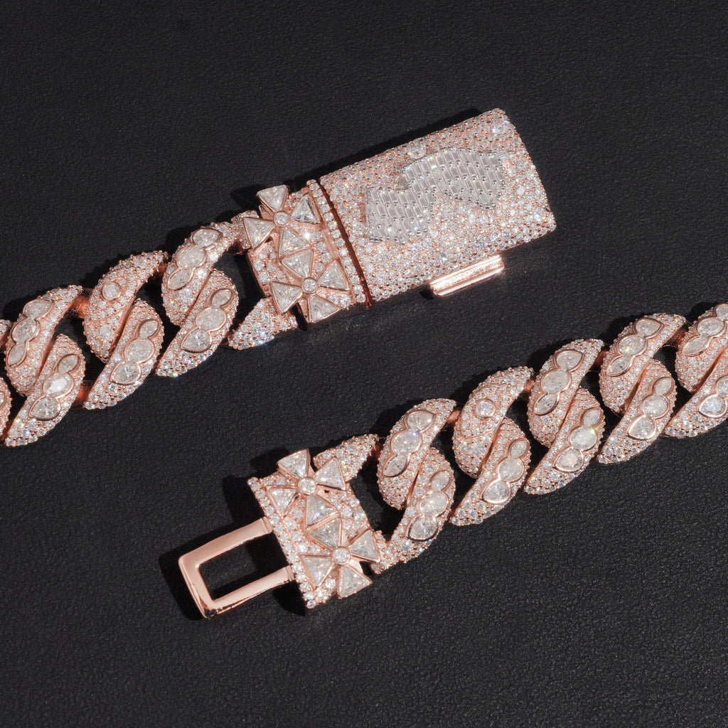 18mm Bezel Cuban Chain — Moissanite, 925 Silver