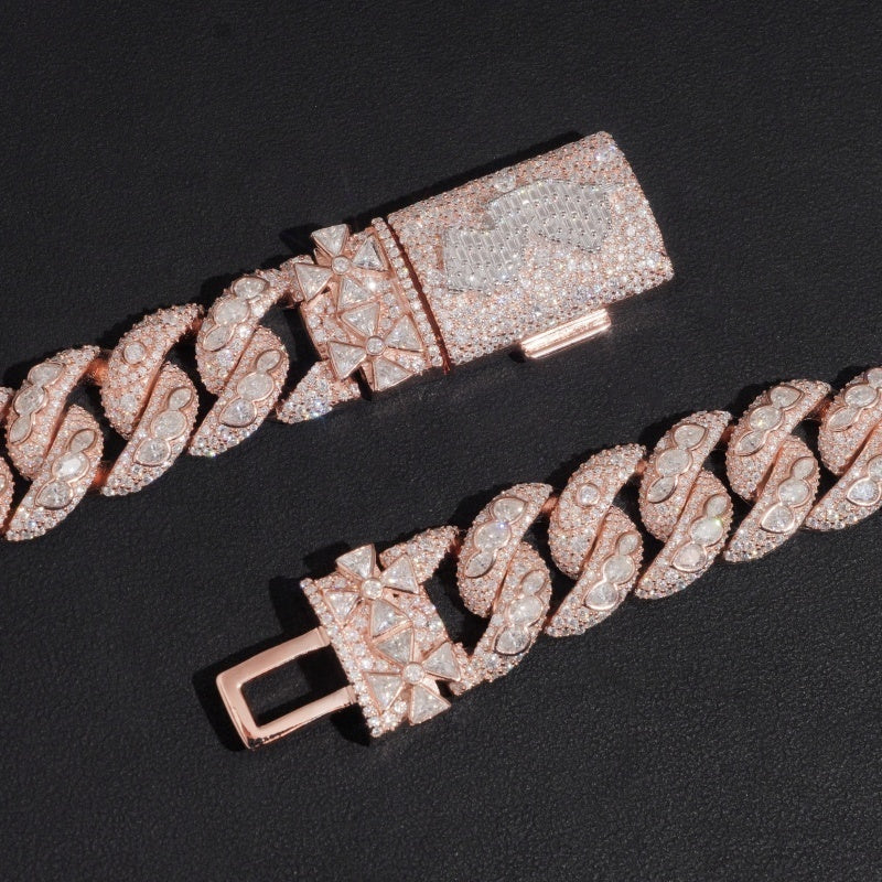 18mm Bezel Cuban Chain — Moissanite, 925 Silver