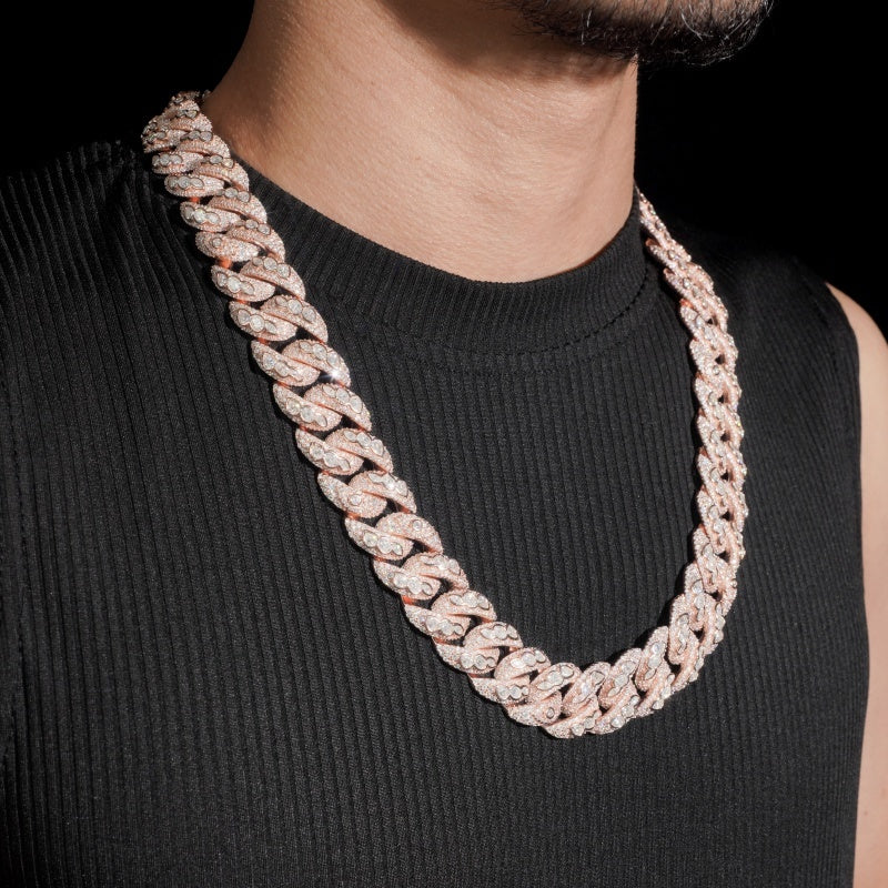 18mm Bezel Cuban Chain — Moissanite, 925 Silver