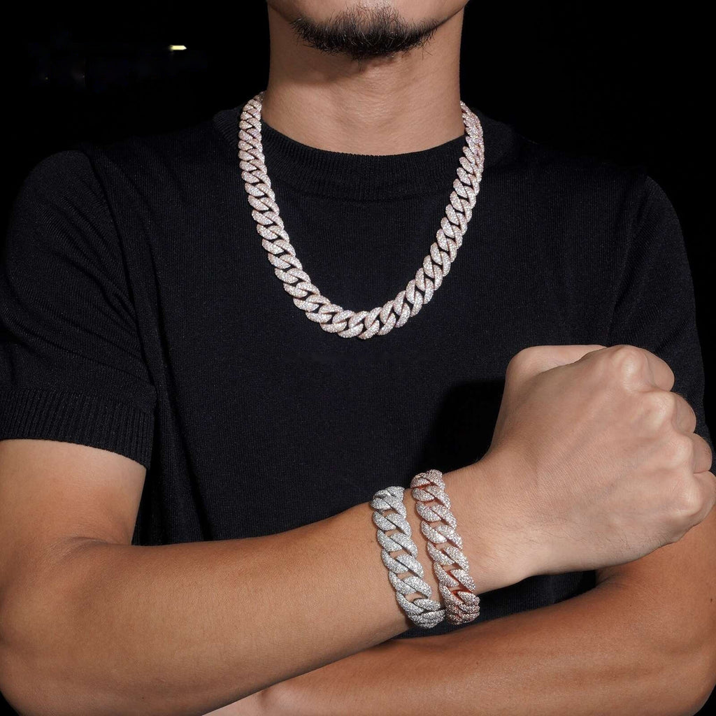 18mm Mosaic Cuban Chain — Moissanite, 925 Silver