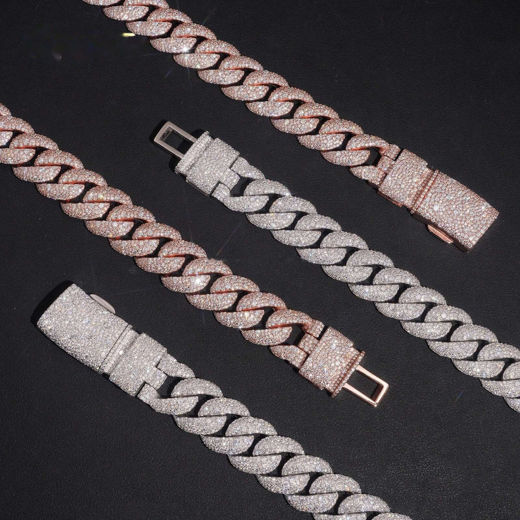 18mm Mosaic Cuban Chain — Moissanite, 925 Silver