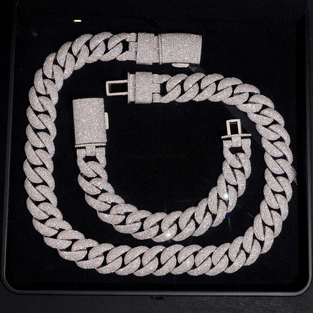 18mm Mosaic Cuban Chain — Moissanite, 925 Silver