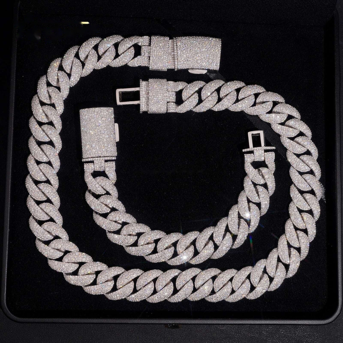 18mm Mosaic Cuban Chain — Moissanite, 925 Silver