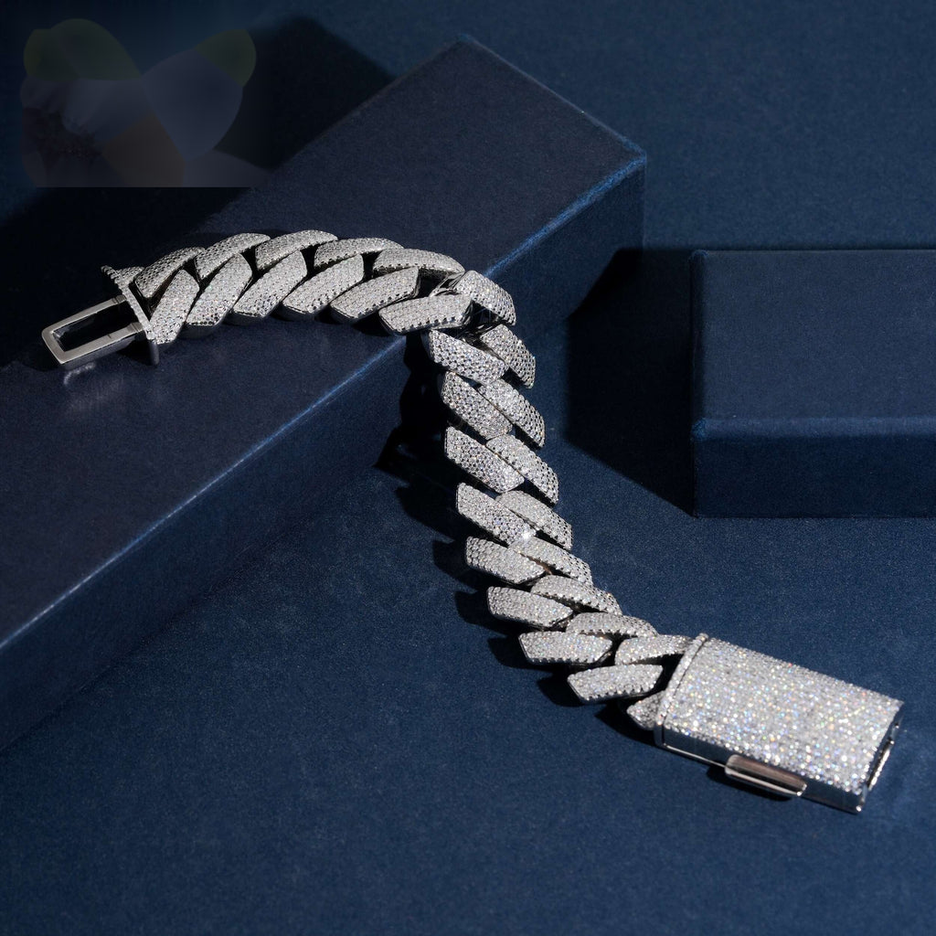 20mm 4-Row Iced-Out Cuban Link Bracelet — Moissanite, 925 Silver