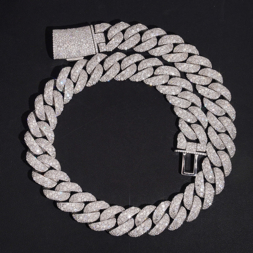 20mm Baguette Mosaic Cuban Chain — Moissanite, 925 Silver