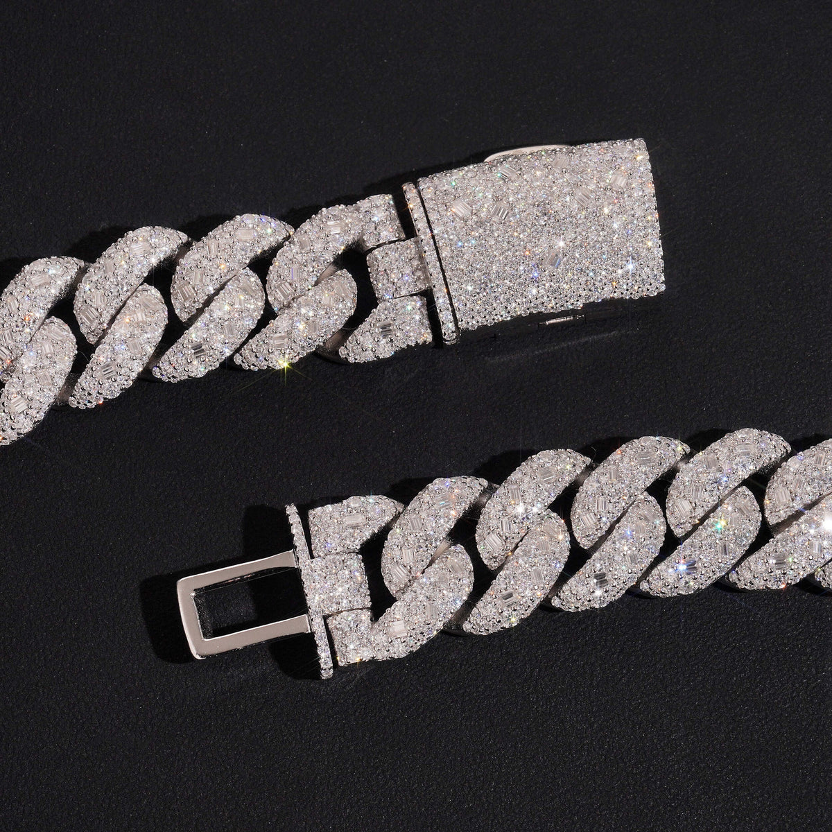 20mm Baguette Mosaic Cuban Chain — Moissanite, 925 Silver
