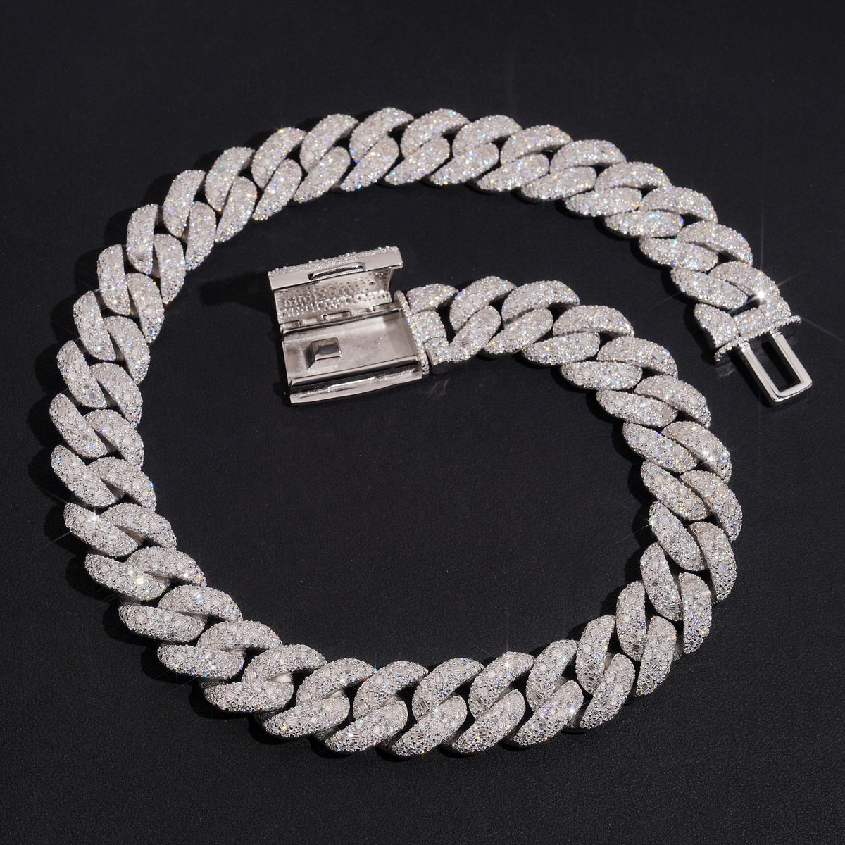 20mm Baguette Mosaic Cuban Chain — Moissanite, 925 Silver