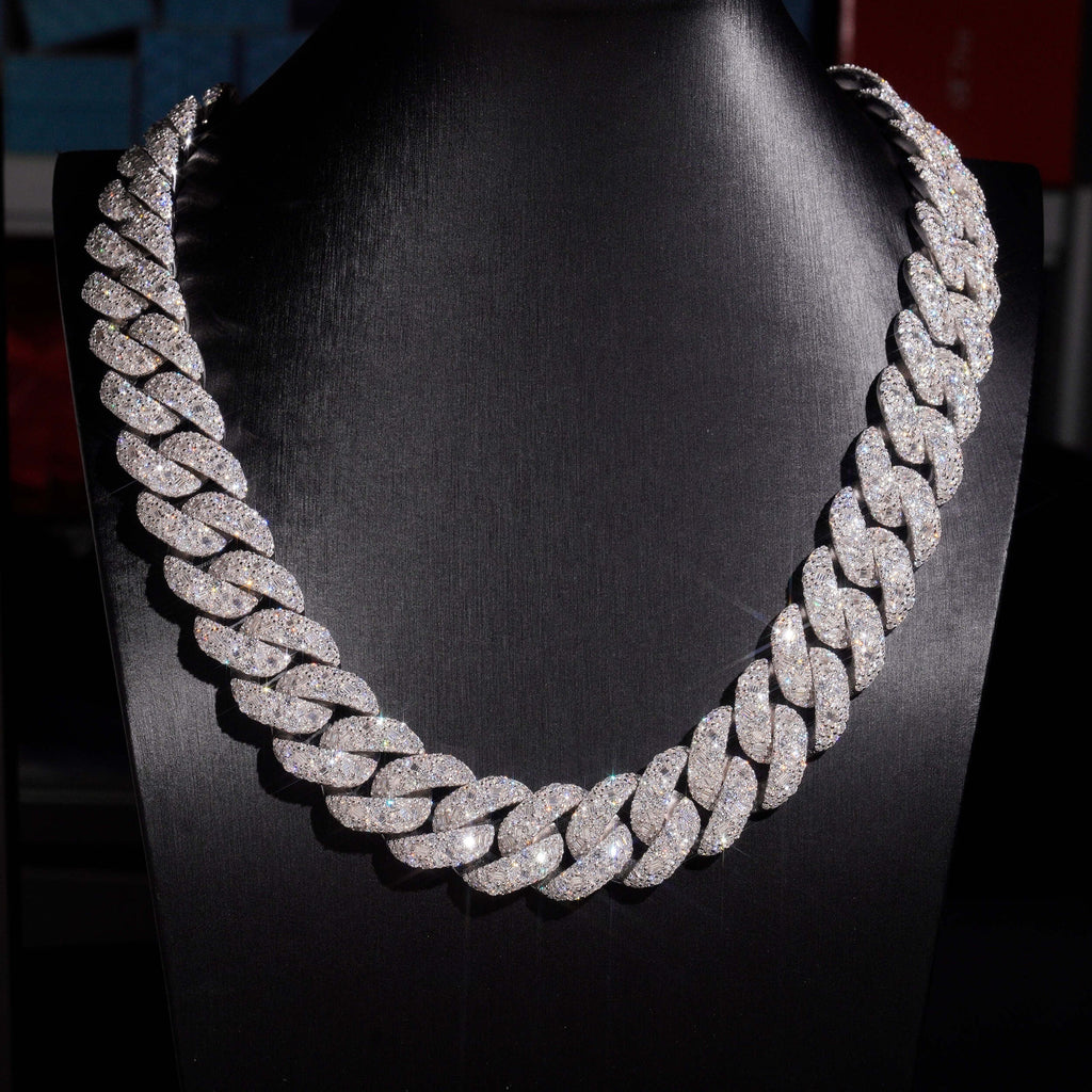 20mm Baguette Mosaic Cuban Chain — Moissanite, 925 Silver