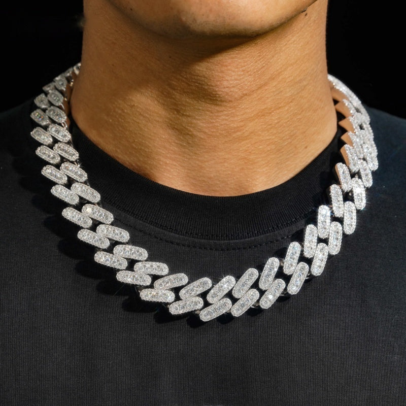 20mm Big Stone Cuban Chain — Moissanite, 925 Silver