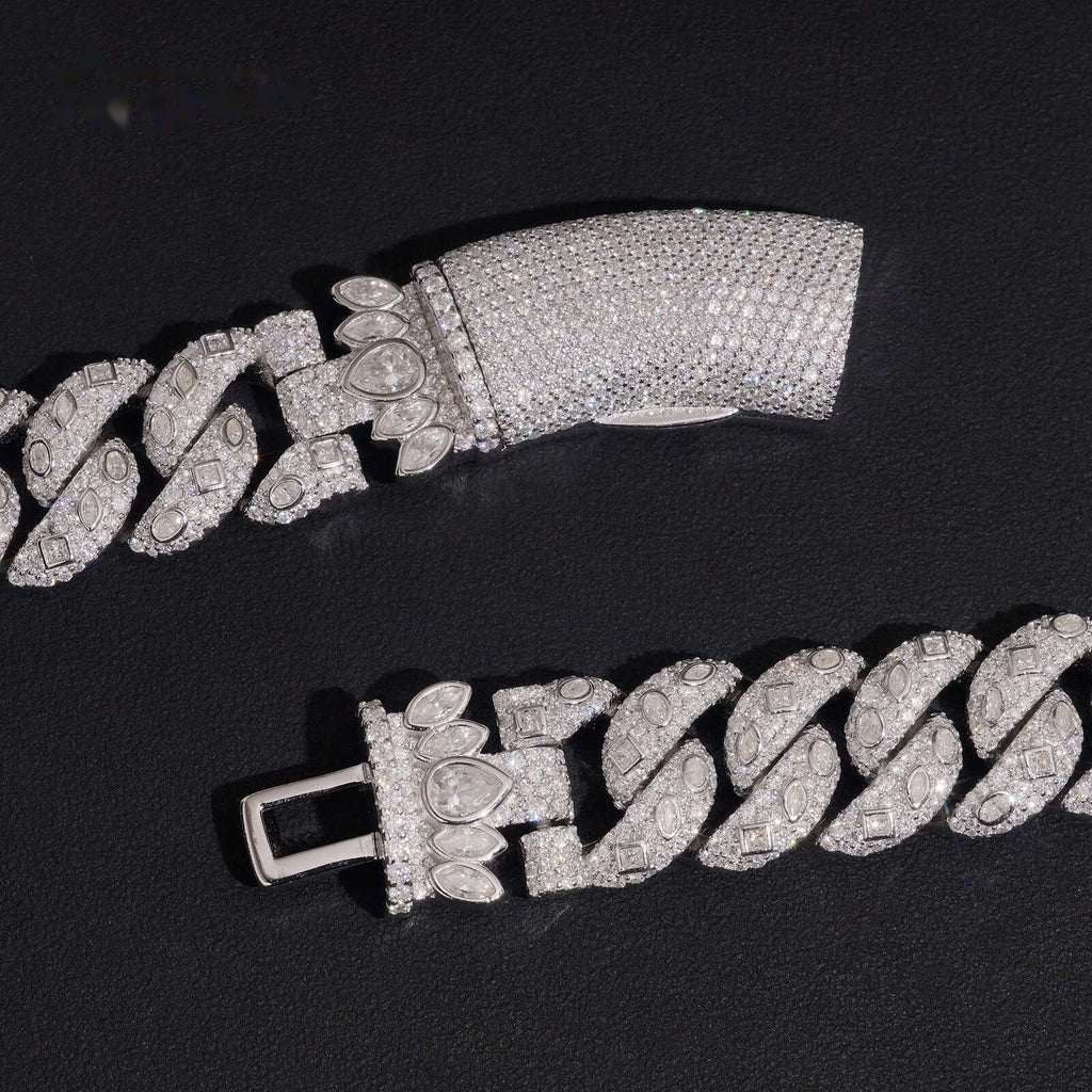 20mm Mixed Cut Cuban Chain — Moissanite, 925 Silver
