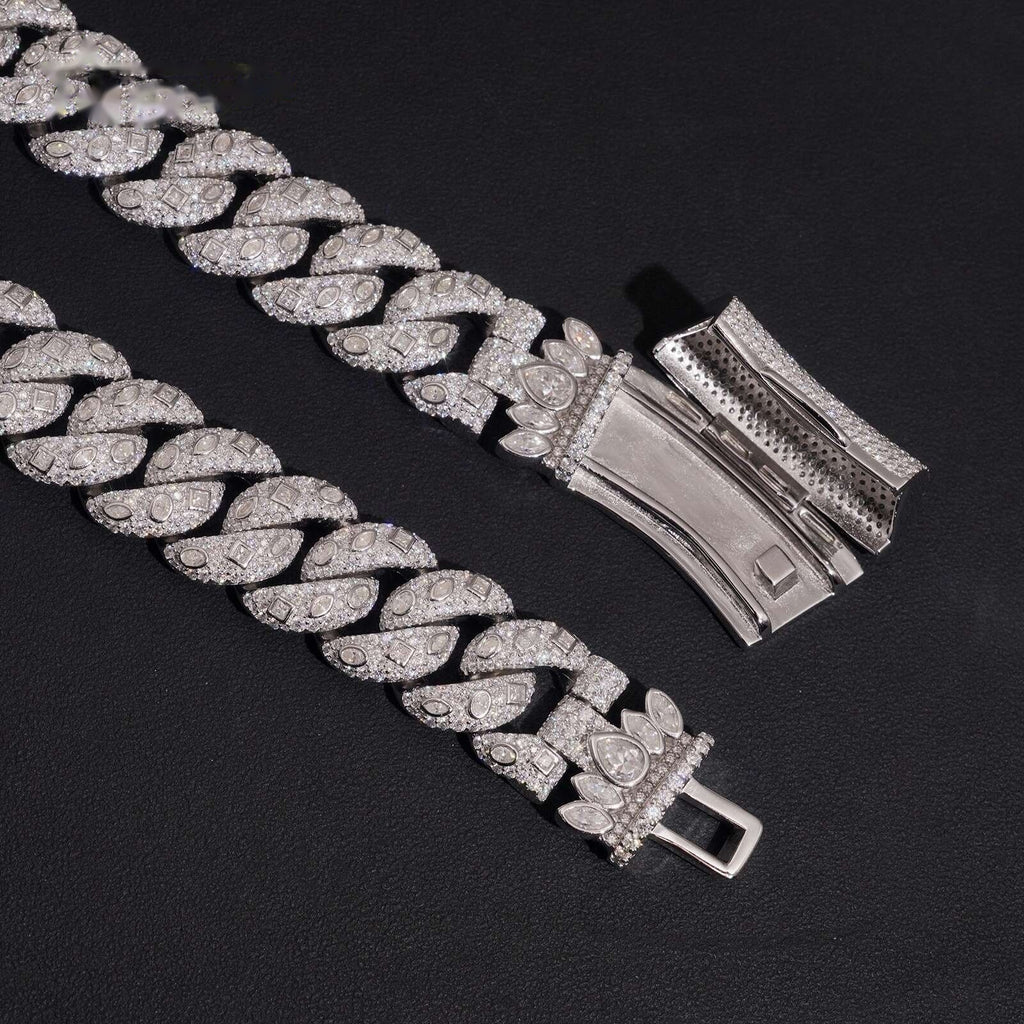 20mm Mixed Cut Cuban Chain — Moissanite, 925 Silver