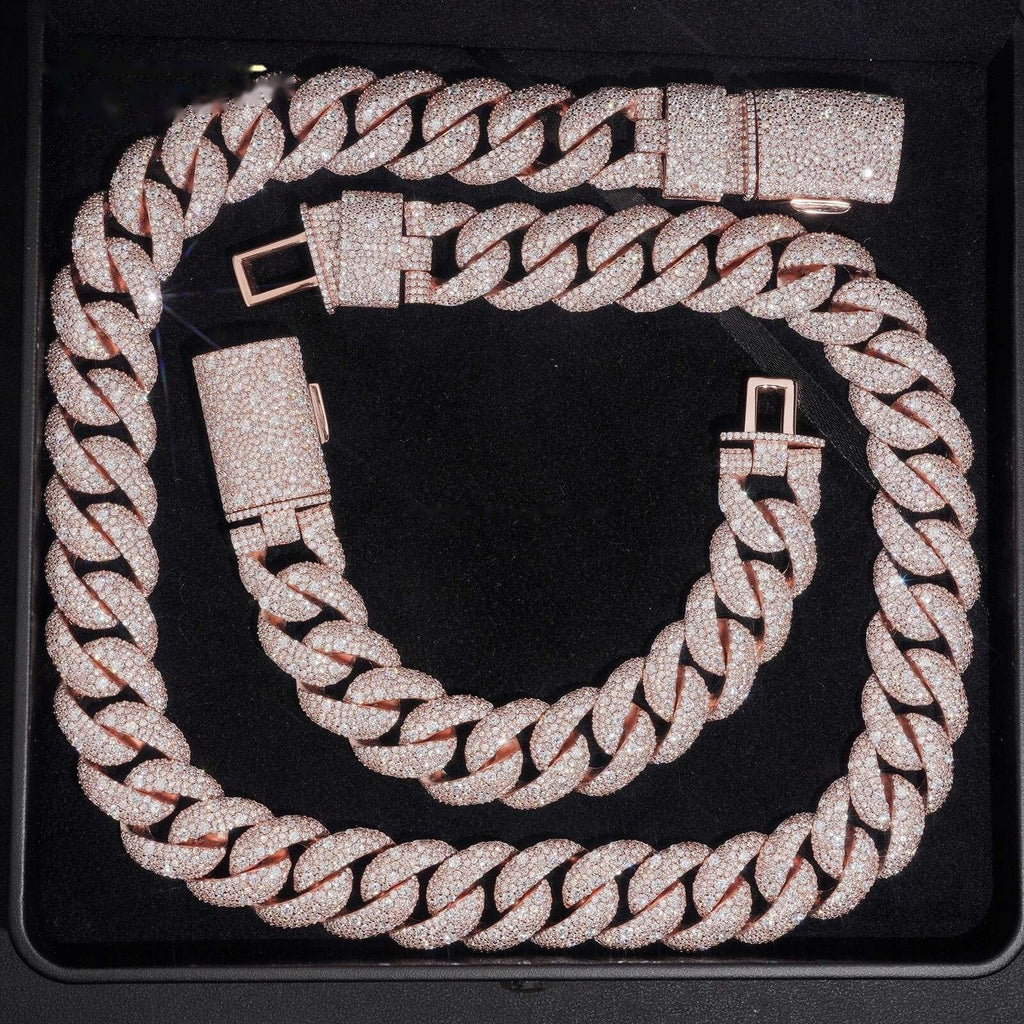 20mm Mosaic Cuban Chain New Lock — Moissanite, 925 Silver