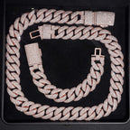 20mm Mosaic Cuban Chain New Lock — Moissanite, 925 Silver