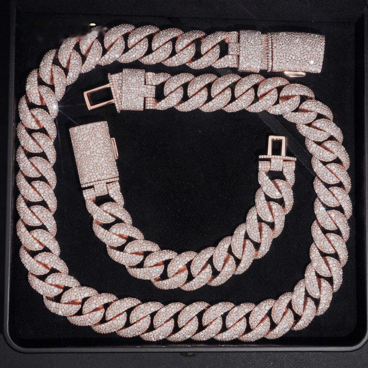 20mm Mosaic Cuban Chain New Lock — Moissanite, 925 Silver