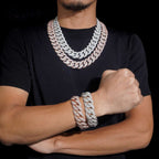 20mm Mosaic Cuban Chain New Lock — Moissanite, 925 Silver