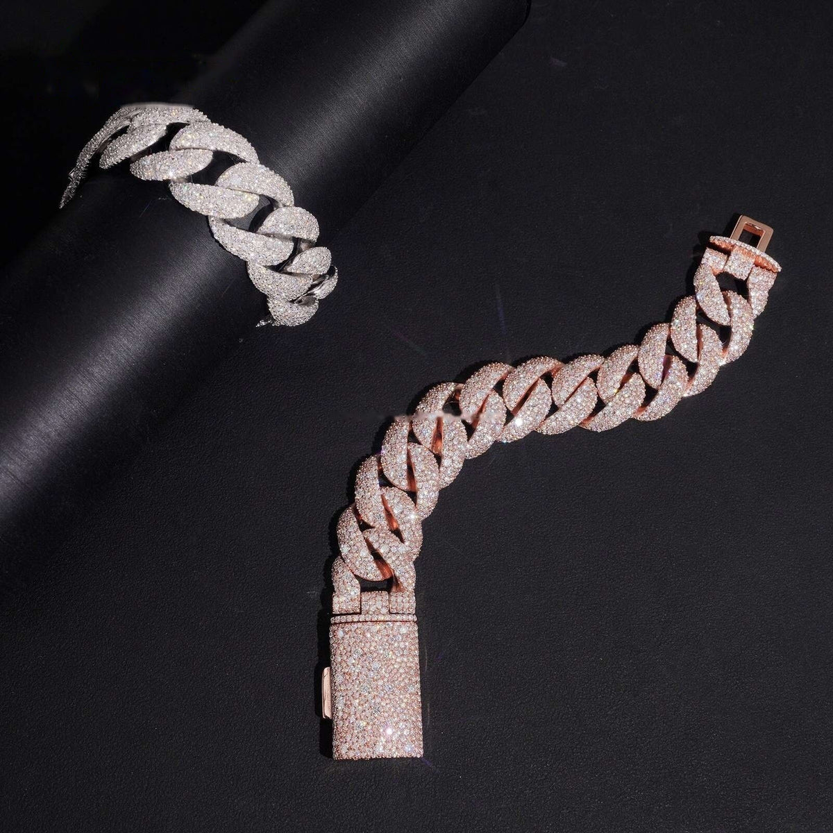 20mm Mosaic Cuban Chain New Lock — Moissanite, 925 Silver