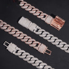 20mm Mosaic Cuban Chain New Lock — Moissanite, 925 Silver
