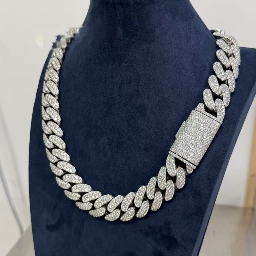22mm Double Row Cuban Chain — Moissanite, 925 Silver