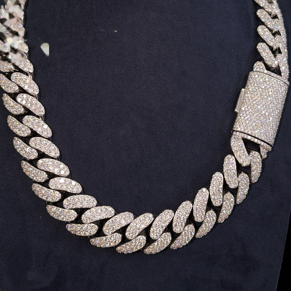 22mm Double Row Cuban Chain — Moissanite, 925 Silver