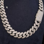 22mm Double Row Cuban Chain — Moissanite, 925 Silver