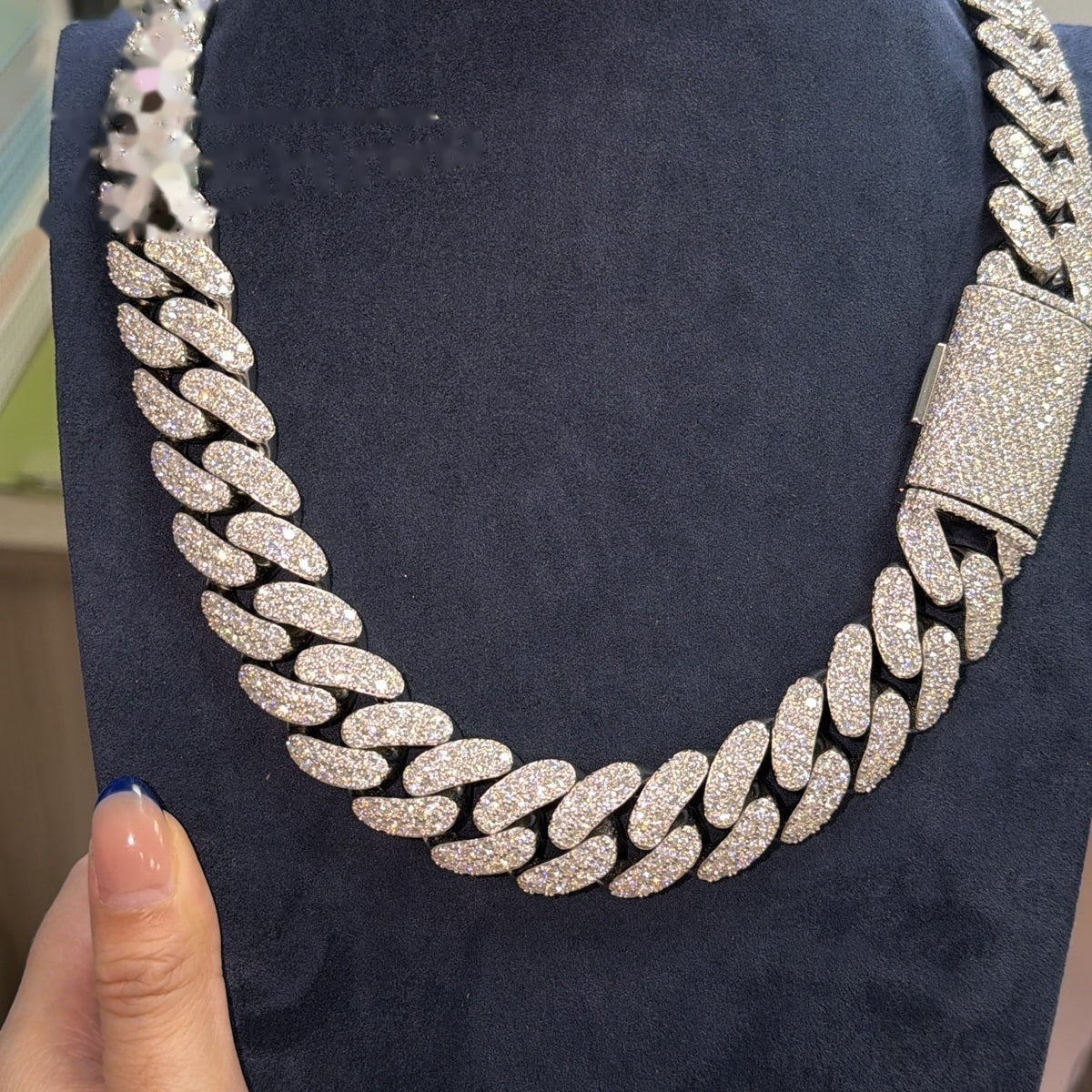 22mm Double Row Cuban Chain — Moissanite, 925 Silver