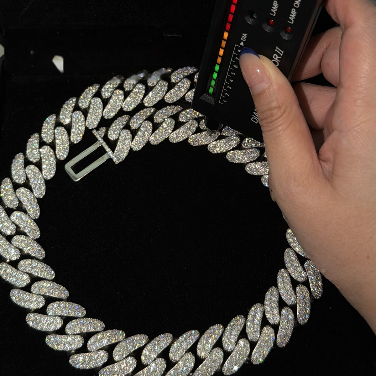 22mm Double Row Cuban Chain — Moissanite, 925 Silver
